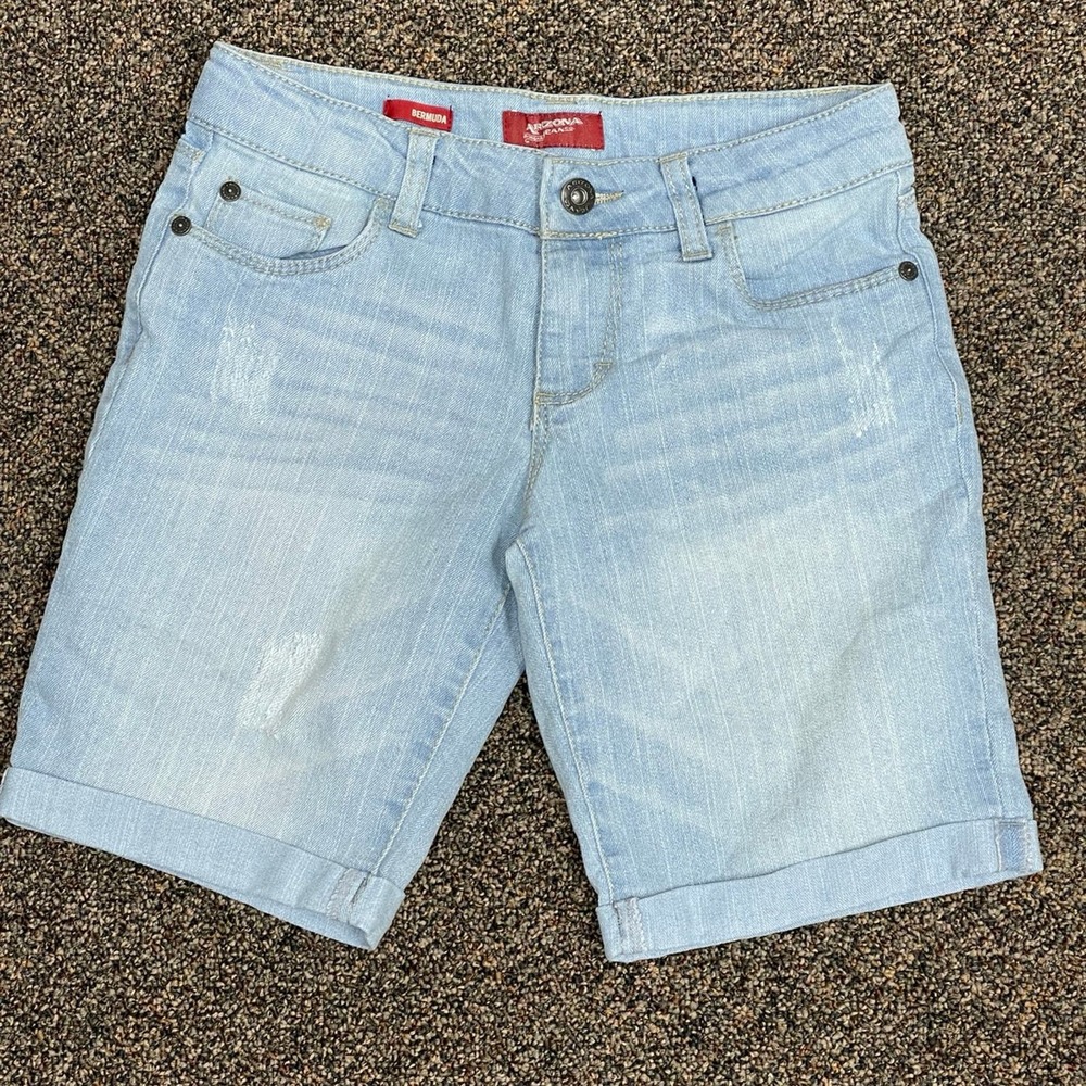 Girls Size 10 Arizona Bermuda Light Wash Denim Jean Shorts Adjustable Waist